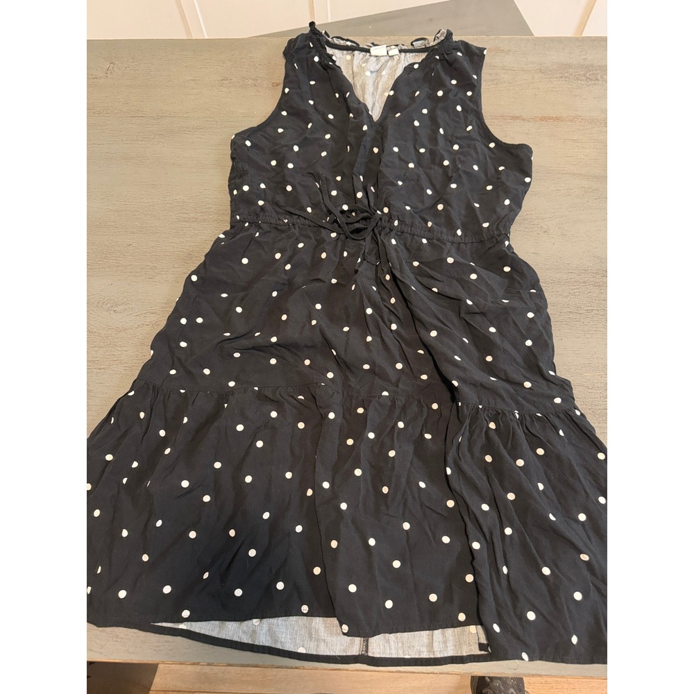 Gap Womens Sleeveless Polka Dot Tiered Dress Black White V-Neck Rayon Large